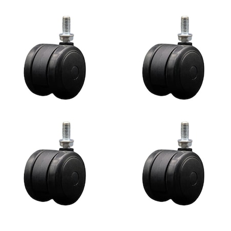 Service Caster 2'' Black Floor Safe Twin Wheel Casters 3/8 Threaded Stem , 4PK SCC-TS02S50-TPR-BLK-381634-4